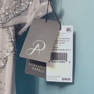 NWT Adrianna Papell DOVE grey beaded gown SZ 6